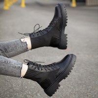 述雅槿岸显脚小马丁靴女英伦风夏季薄款针织袜靴百搭厚底春秋单靴短靴子潮