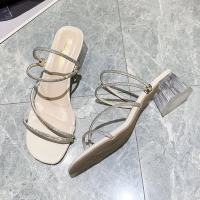 述雅两穿罗马凉鞋女仙女风2021年新款百搭时尚水钻中跟粗跟凉拖高跟鞋