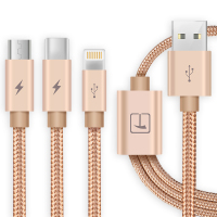 数据线三合一快充多功能闪充苹果安卓typec手机一拖三拖多头二合一车载三头三线超级 一拖二1.0m∕土豪金[苹果∕安