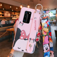 适用于华为p40手机壳挂绳可斜跨p40个性女防摔腕带支架软壳 华为p40-腕带款丁香紫唐老鸭手机座