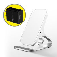 手机无线充充电架功能导航桌面立式铝合金属支架苹果等通用款 银白色+黑色QC3.0快充头手机座