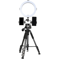 便携相机三角架自拍照快手视频手机支架微单反三脚架 [黑色]Q111-双机位26CM补光灯手机直播套装手机座