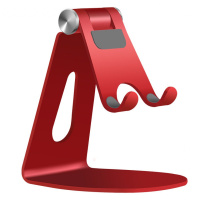 手机摆台支架铝合金手机支架可调节便携金属桌面平板通用苹 红色(升级加高加厚上调节款)手机座