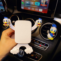 汽车载手机车支架创意个性可爱车内用多功能卡扣式出风口导航支架 新萌版唐老鸭-纯白色自动横竖屏支架+唐老丫香薰出手机座