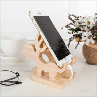 平板支架装饰通用支撑架小鹿木质抖音充电卡通实木办公手机托 幸福麋鹿手机座
