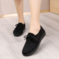 女鞋工作鞋老北京布鞋系带平底平跟妈妈鞋防滑黑色工装通勤职业鞋