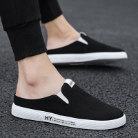 夏天透气帆布鞋男无后跟懒人百搭鞋子男夏季韩版一脚蹬半拖男鞋潮