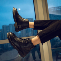 夏季马丁靴男高帮英伦风休闲工装靴男学生韩版百搭黑色中帮短靴男