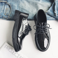 春季皮鞋男亮面韩版潮流正装鞋子男青少年英伦系带黑色西装小皮鞋