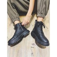 高帮马丁靴男韩版潮复古机车短靴学生英伦百搭厚底增高黑色皮靴男