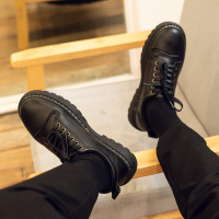 黑色皮鞋男青少年韩版潮流社会英伦百搭休闲发型师正装鞋子男潮鞋