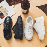 青少年皮鞋男韩版潮百搭英伦风鞋子男黑色透气发型师社会厚底潮鞋