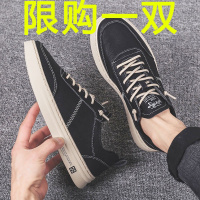 男士商务休闲皮鞋2021年新款春季潮鞋时尚黑色帆布鞋子男运动板鞋