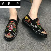 。布鞋男老北京刺绣花布鞋社会小伙脸谱豆豆鞋透气色鬼软底工作鞋