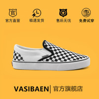 黑白棋盘格子帆布鞋男2021春季新款潮流百搭一脚蹬情侣布鞋潮鞋