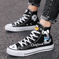 男鞋2020新款网红涂鸦潮鞋高帮帆布鞋男学生韩版板鞋个性手绘布鞋