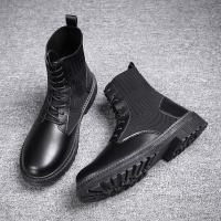 春季男鞋2021新款机车马丁靴男高帮皮靴春季男士工装靴子黑色短靴