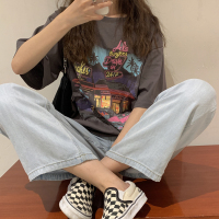 潮牌美式复古短袖t恤女宽松韩版潮ins原宿风bf欧美hiphop半袖上衣