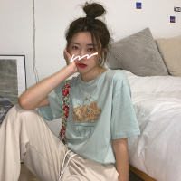 古着感网红短袖t恤女宽松韩版ins超火原宿风怪味少女chic港味上衣