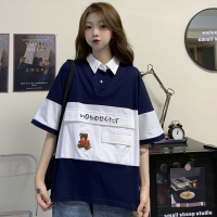 日系小熊polo衫短袖t恤女宽松韩版ins潮原宿风设计感小众半袖上衣