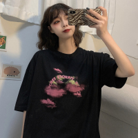 美式vintage古着短袖t恤女宽松韩版ins潮原宿风chic港味半袖上衣