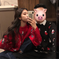 新年红色圣诞情侣毛衣女2020年新款秋冬宽松慵懒风外穿ins潮