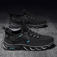 男鞋夏季透气2021年新款纯黑色男士防汗防滑飞织网面休闲运动网鞋
