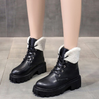 马丁靴女2021新款粗跟小皮鞋时尚百搭女靴加绒棉靴女士短靴潮中跟
