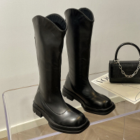 复古骑士靴女2021年冬季新款加绒圆头厚底时尚百搭英伦风长靴