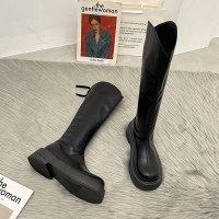 不过膝长靴女秋冬2021年新款厚底小个子棕色V口瘦瘦高筒靴骑士靴