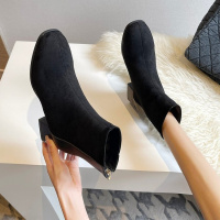 马丁靴女2021新款秋季百搭方头粗跟靴子女短靴高跟鞋后拉链瘦瘦靴