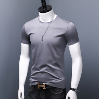 双丝光棉短袖T恤男修身纯色冰丝半袖体恤潮牌纯棉内搭圆领打底衫夏天穿的