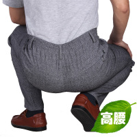 夏薄松紧裤男中老年男裤高腰深裆爸爸春秋老人裤子男宽松休闲西裤夏天穿的