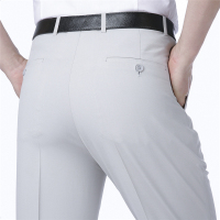 冰丝桑蚕丝西裤男休闲薄款中年裤子爸爸夏装直筒亚麻裤男老年免烫夏天穿的