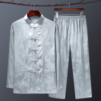 春夏中老年唐装男薄款长袖套装中国风爸爸汉服老人过寿生日爷爷装夏天穿的