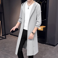 2021夏季七分袖风衣男士薄款透气中长冰丝防晒衣休闲长款过膝外套夏天穿的