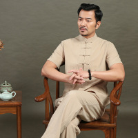 唐装男夏季中老年短袖中国风中式古装汉服男老人爷爷爸爸夏装套装夏天穿的