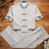 中年男装夏季唐装套装短袖衣服中国风亚麻中老年人爷爷装爸爸夏装夏天穿的