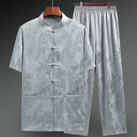 唐装男冰丝短袖夏季中老年爸爸装薄款套装老人衣服中国风爷爷夏装夏天穿的