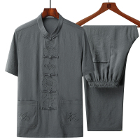 唐装男中老年人夏季短袖男装棉麻中国风爸爸夏装套装爷爷衣服薄款夏天穿的