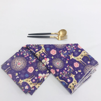 INS棉麻桌布少女心学生课桌布隔断帘野餐垫手工DIY布包布料 紫色麋鹿 70*95