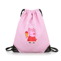 森系小清新束口袋抽绳双肩包 男女纯色帆布背包棉麻布袋书包 粉红色