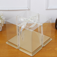 透明一体蛋糕盒4/6/8/10/12寸双层加高烘焙生日蛋糕塑料盒子包装 全透明白底 蛋糕盒不含彩带,需要额外购买