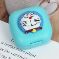 卡通机器猫哆啦a梦锁扣皂盒旅行便携香皂盒 正方形长方形沥水皂盒 蓝色方形猫脸皂盒