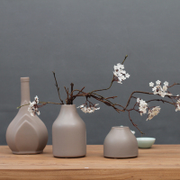 特价中式黑白色简约陶瓷小花瓶家居装饰品摆件日式极简花插 E款灰咖色