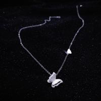 网红蝴蝶吊坠钛钢不掉色项链冷淡风锁骨链气质女 银色