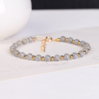 天然灰月光手镯14K包金蓝月光手串开口手链拉长石手镯手串 E42-4#灰月光约5mm简单手链14K