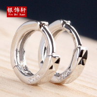 手工饰品925纯银男女耳钉足银耳环耳骨气质小耳圈防过敏 米字耳扣迷你款