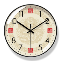 新中式挂钟客厅钟表简约国潮静音时钟挂表中国风石英钟 6434黑框-经典款 10英寸