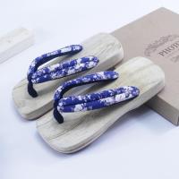 2020日式木屐男款方头居家木拖鞋防滑耐磨人字拖木鞋 原木宝蓝色 23CM(适合35-36码)